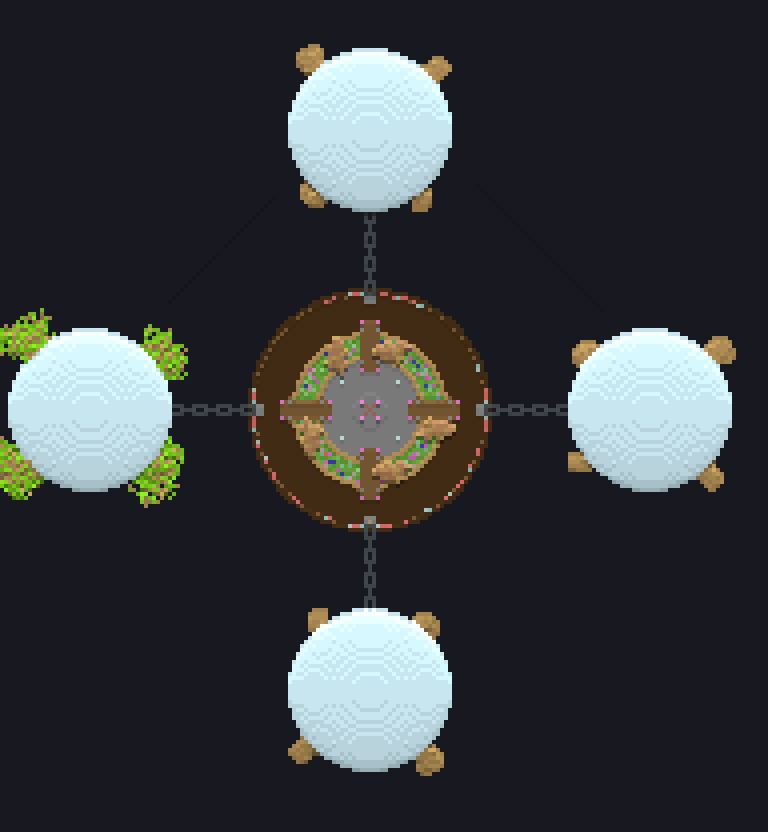 Top-down view of the hub island with four domes